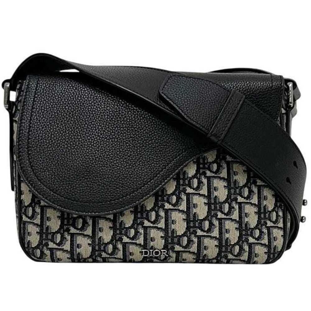 Christian Dior Saddle Messenger Crossbody Bag Oblique Canvas Leather Black